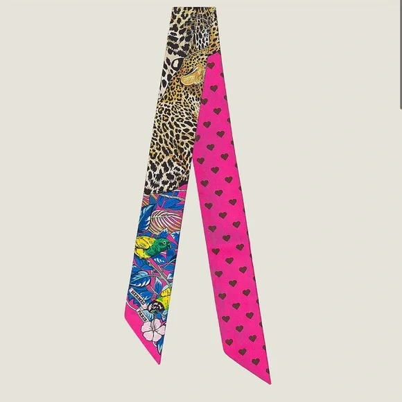 HERMES Silk Jungle Love Twilly Rose Vif Blue Roy - Picture 4 of 7